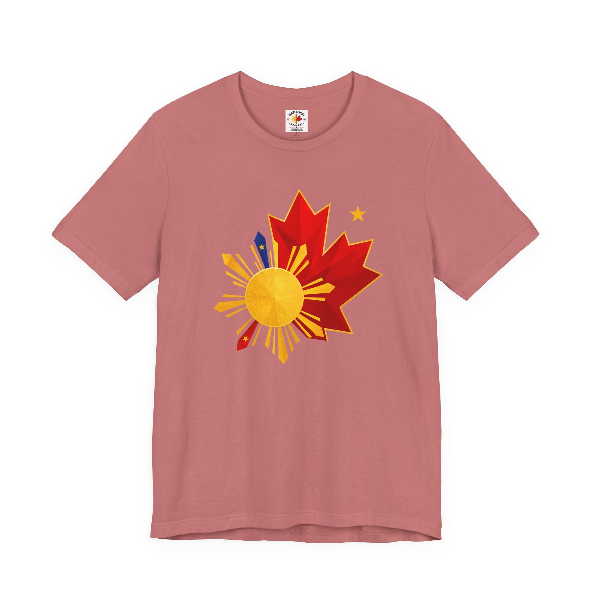 Filipino Canadian Pride T-Shirt — Maple Leaf with Philippine Sun & Stars