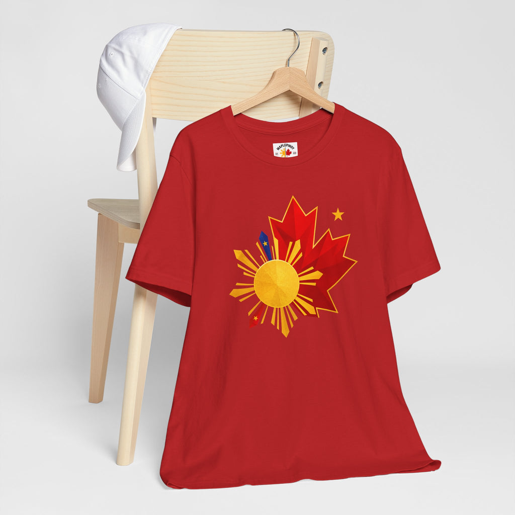 Filipino Canadian Pride T-Shirt — Maple Leaf with Philippine Sun & Stars