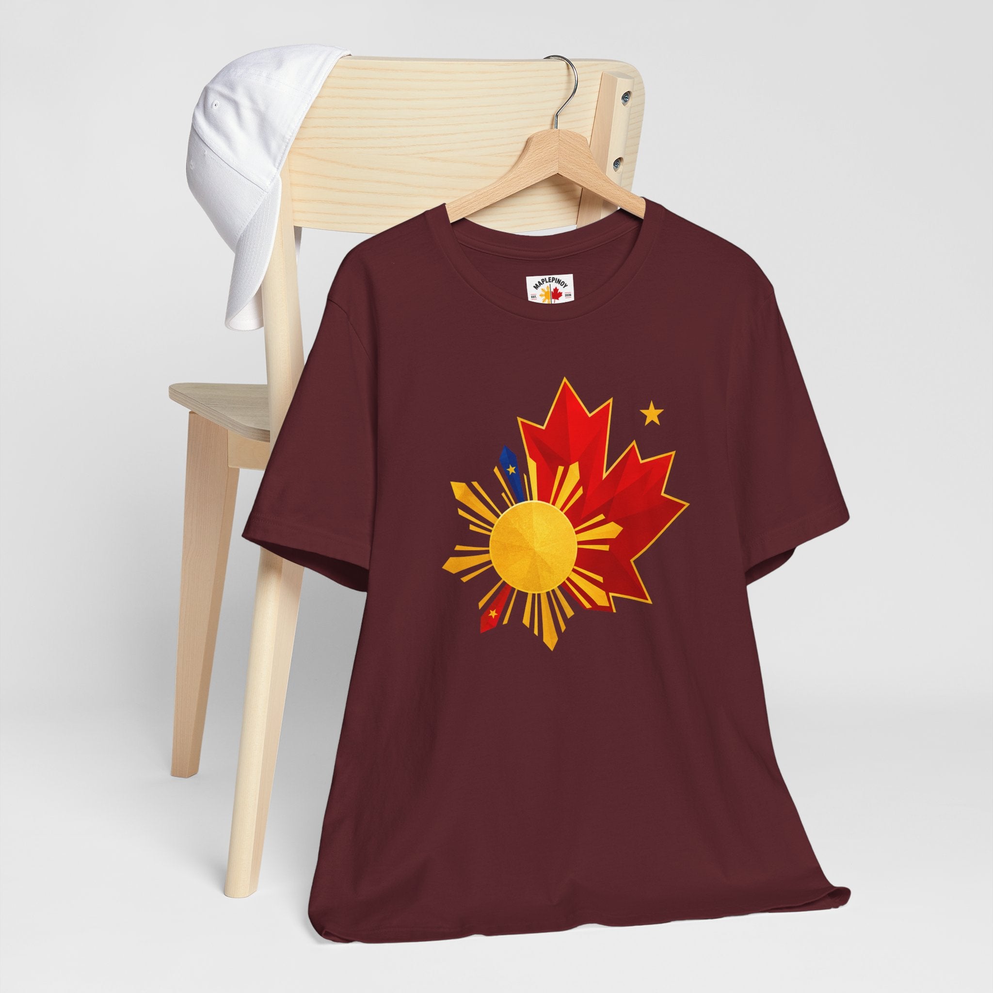 Filipino Canadian Pride T-Shirt — Maple Leaf with Philippine Sun & Stars