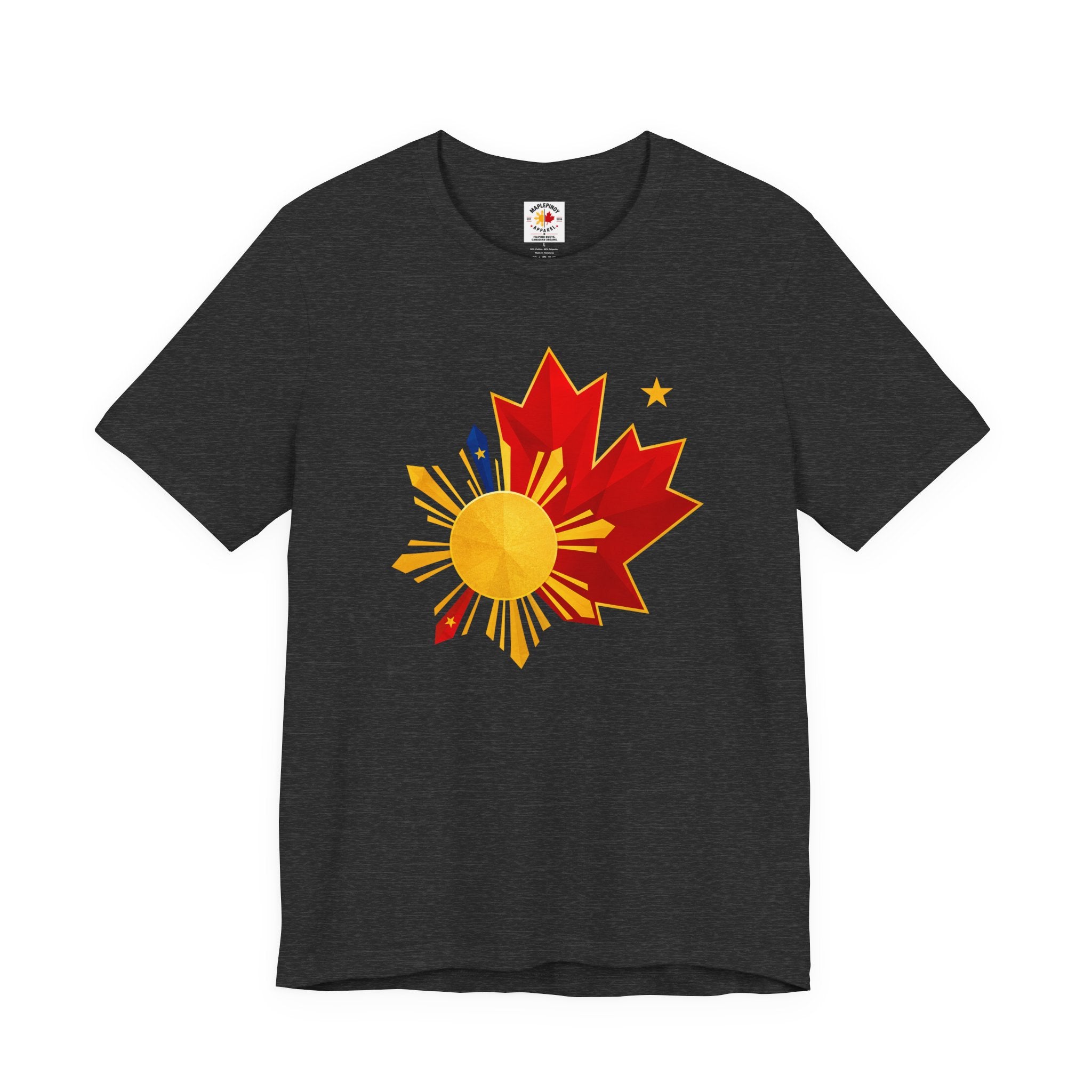 Filipino Canadian Pride T-Shirt — Maple Leaf with Philippine Sun & Stars
