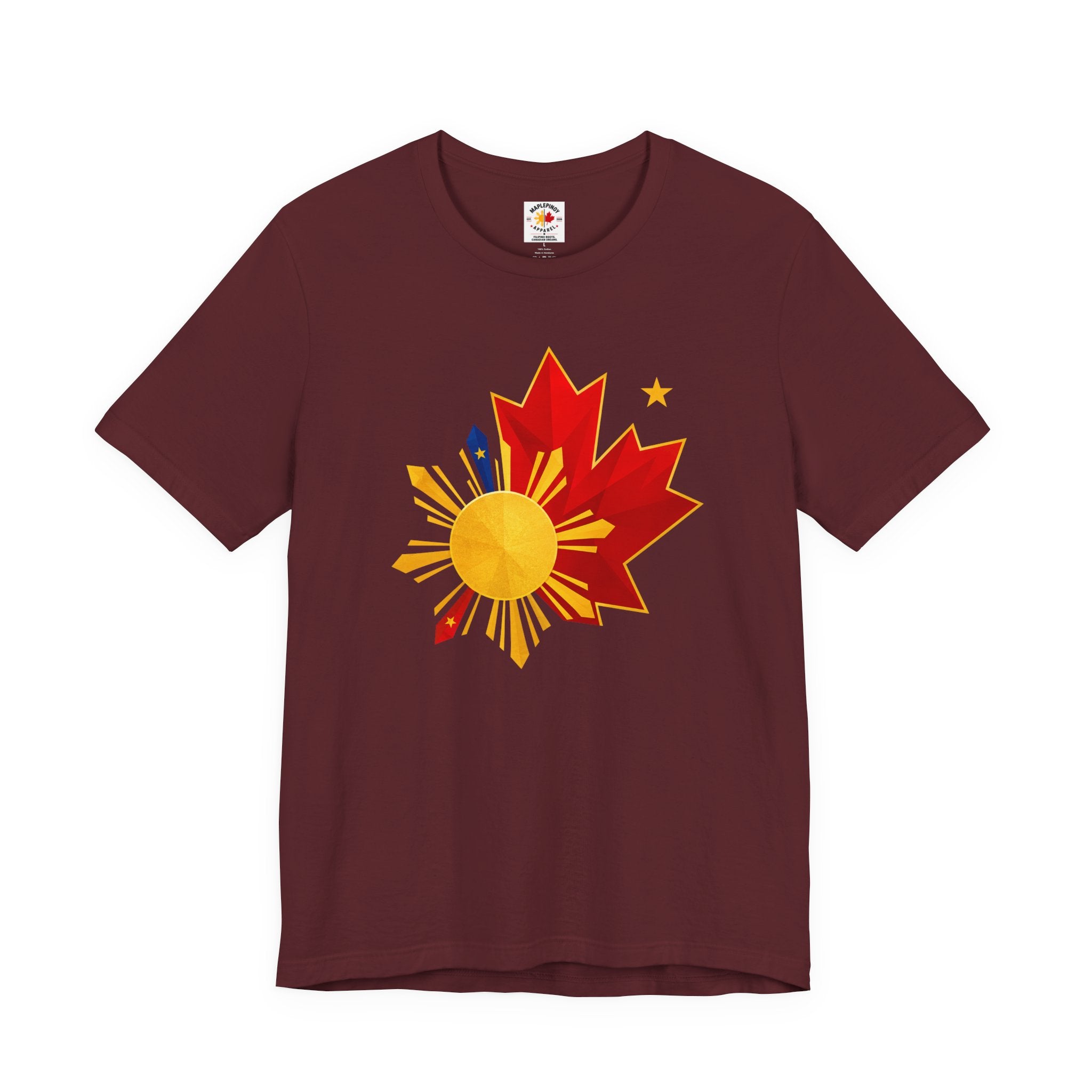 Filipino Canadian Pride T-Shirt — Maple Leaf with Philippine Sun & Stars