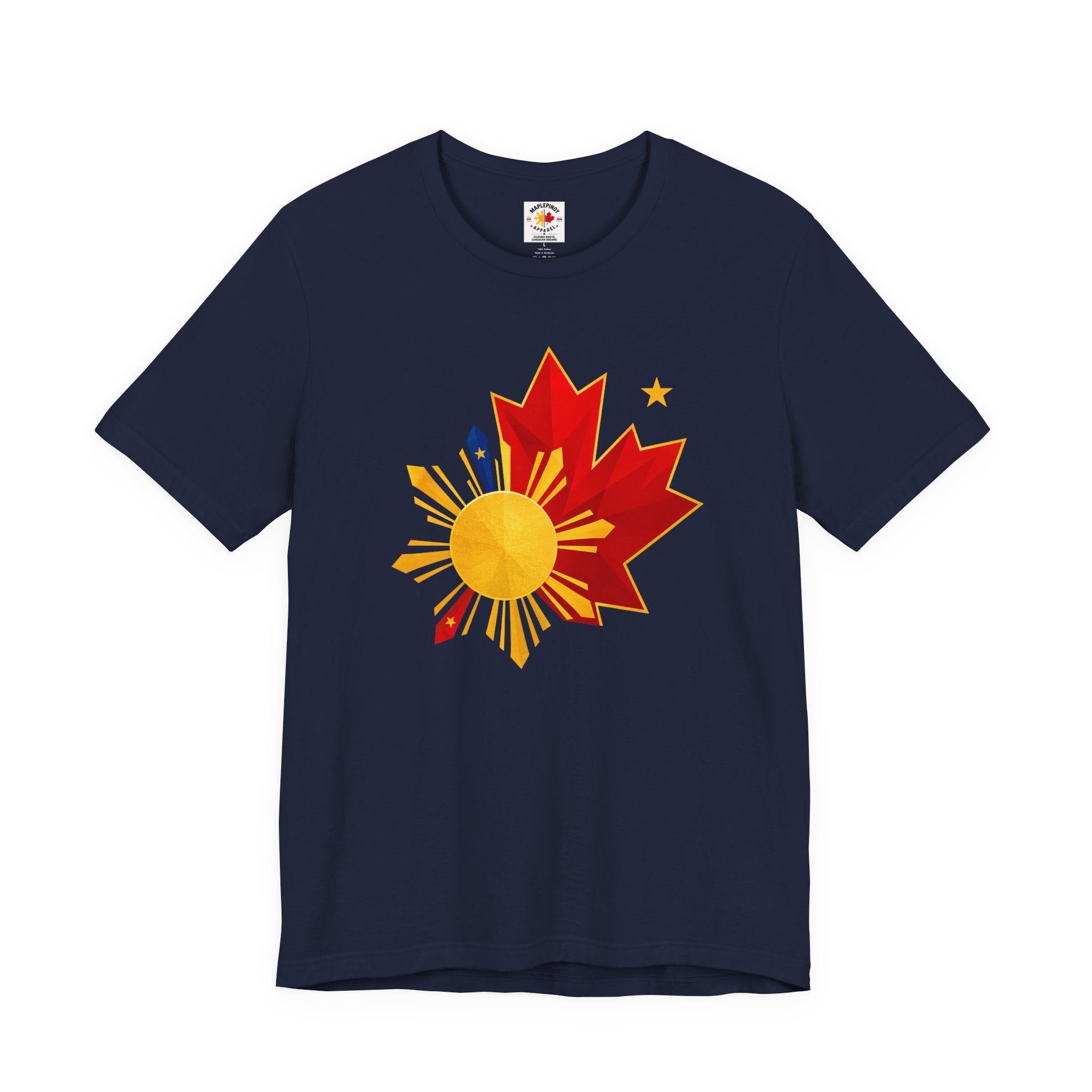 Filipino Canadian Pride T-Shirt — Maple Leaf with Philippine Sun & Stars
