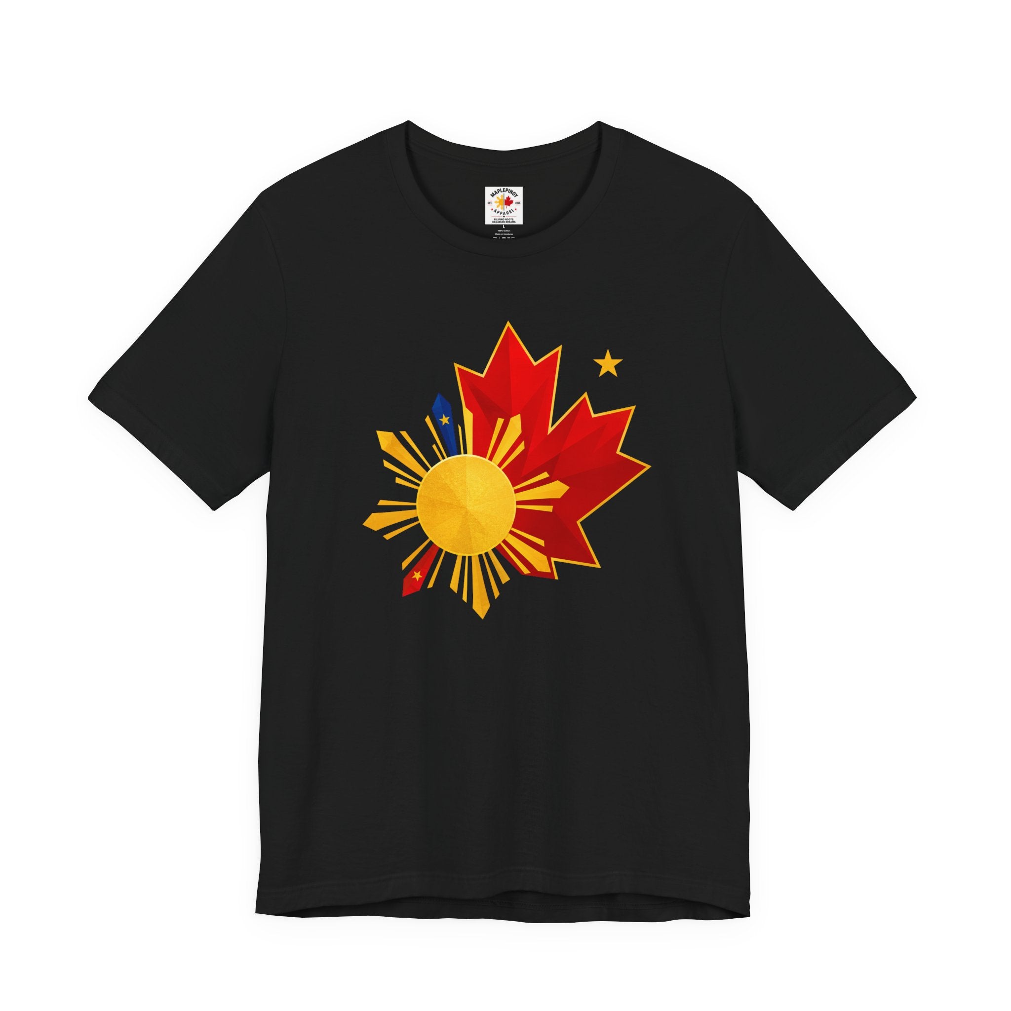 Filipino Canadian Pride T-Shirt — Maple Leaf with Philippine Sun & Stars