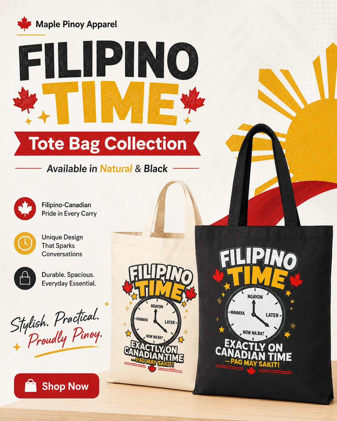 Filipino Time — Funny Filipino Canadian Tote Bag