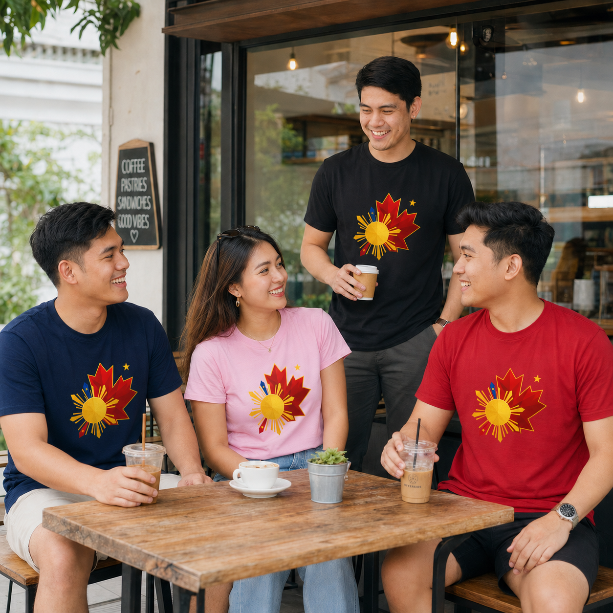 Filipino Canadian Pride T-Shirt — Maple Leaf with Philippine Sun & Stars