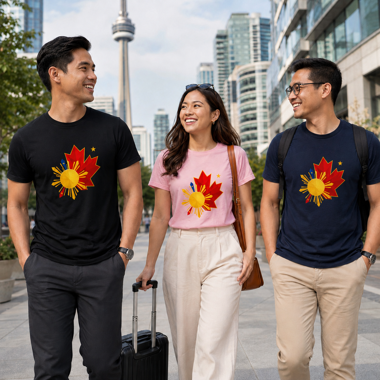 Filipino Canadian Pride T-Shirt — Maple Leaf with Philippine Sun & Stars
