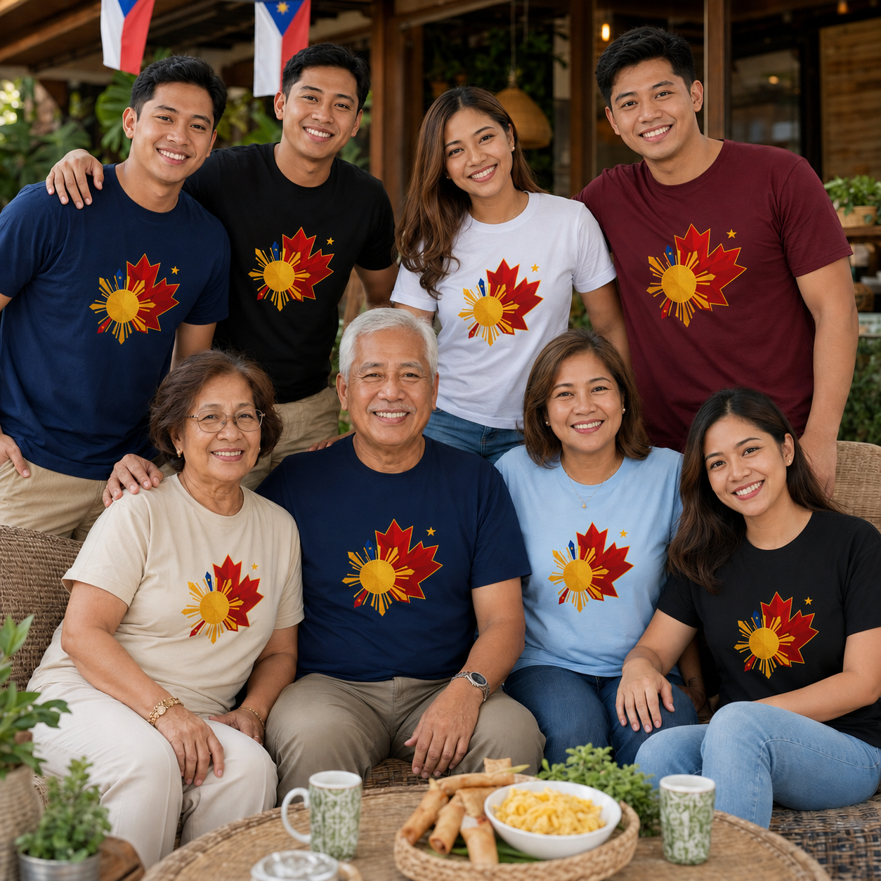 Filipino Canadian Pride T-Shirt — Maple Leaf with Philippine Sun & Stars