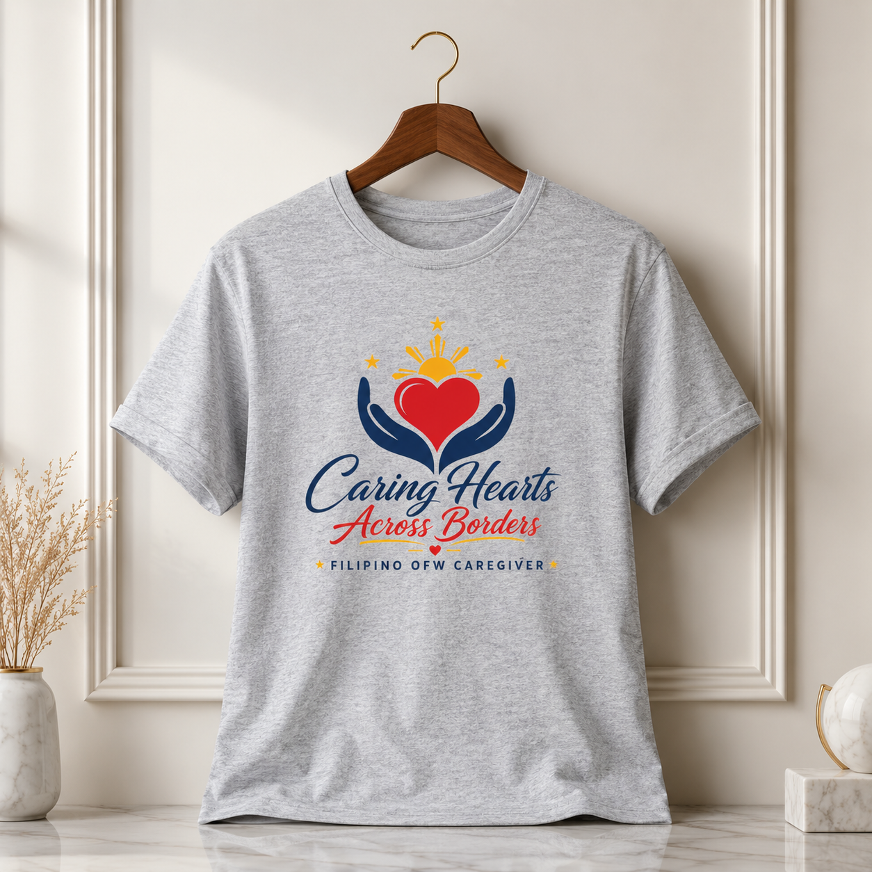 Caring Hearts Across Borders Filipino OFW Caregiver T-Shirt