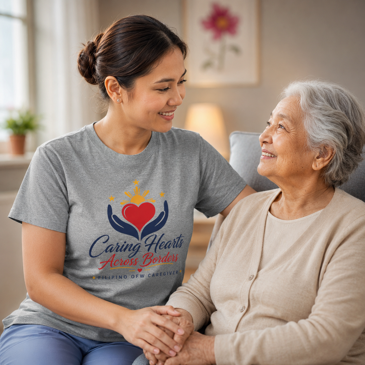 Caring Hearts Across Borders Filipino OFW Caregiver T-Shirt