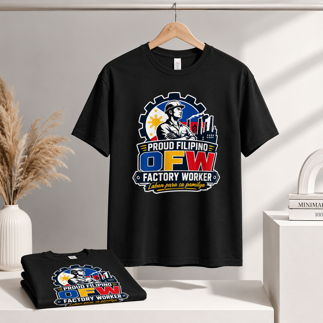 Proud Filipino OFW Factory Worker Tee — "Laban para sa pamilya"