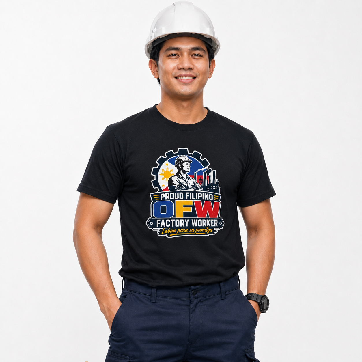 Proud Filipino OFW Factory Worker Tee — "Laban para sa pamilya"