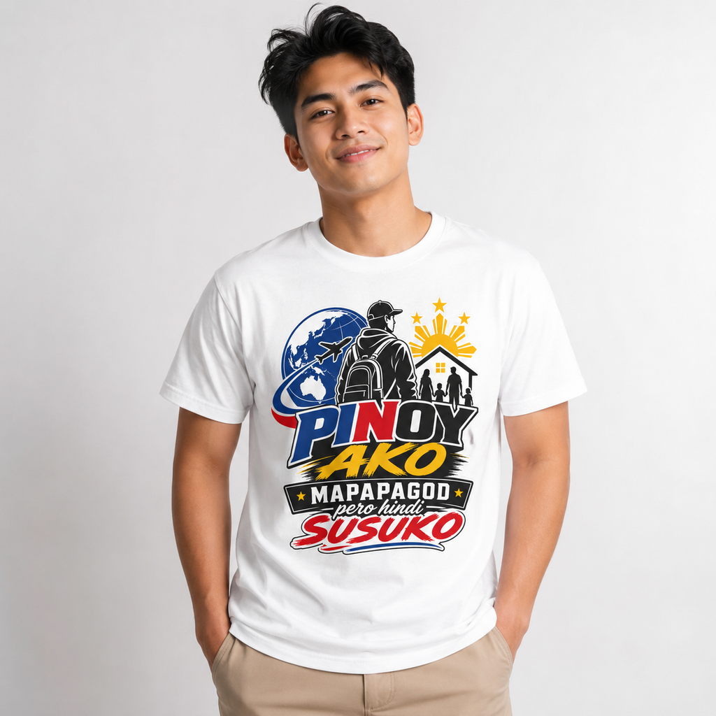 Pinoy Ako Mapapagod Pero Hindi Susuko T-Shirt — OFW Pride Globe Design