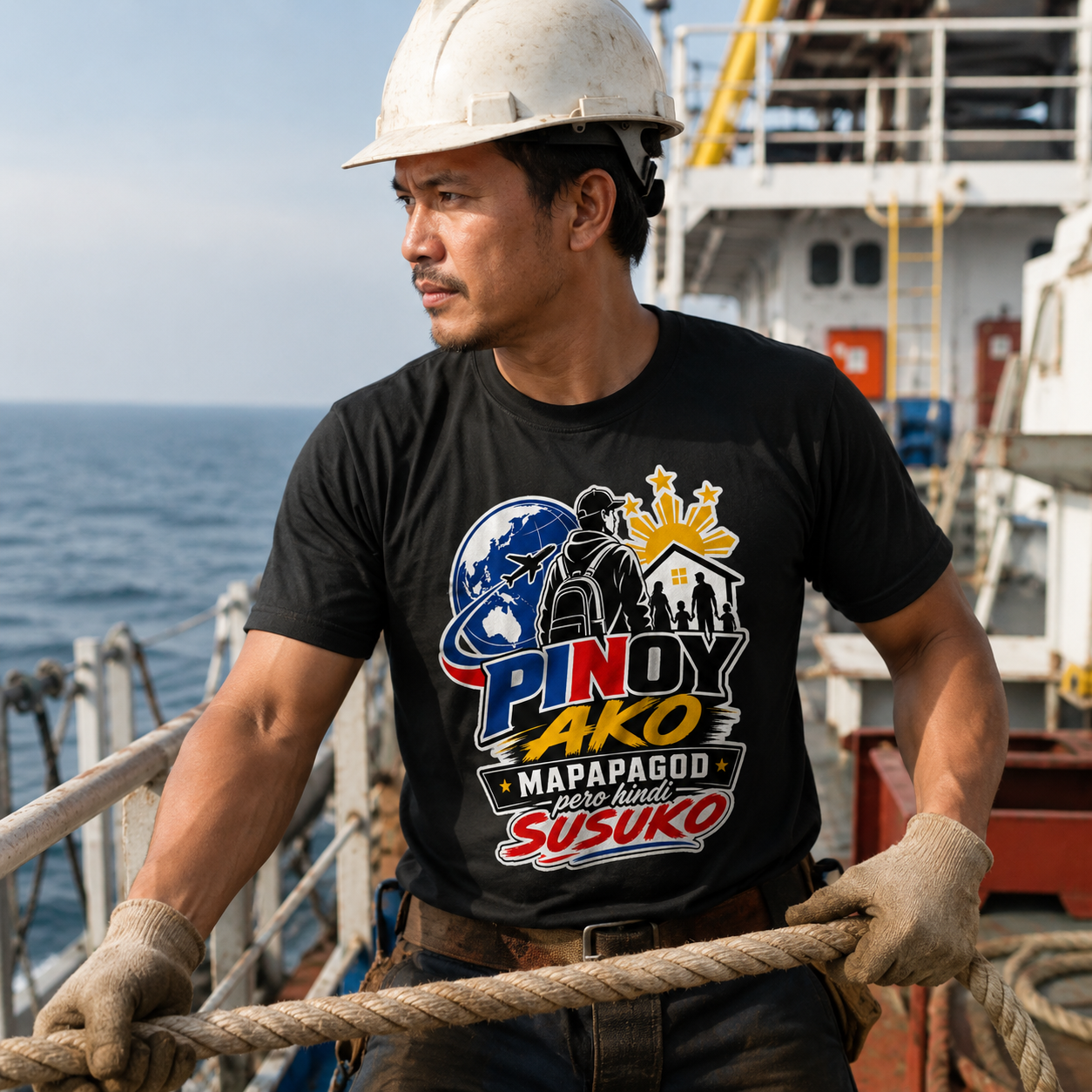Pinoy Ako Mapapagod Pero Hindi Susuko T-Shirt — OFW Pride Globe Design