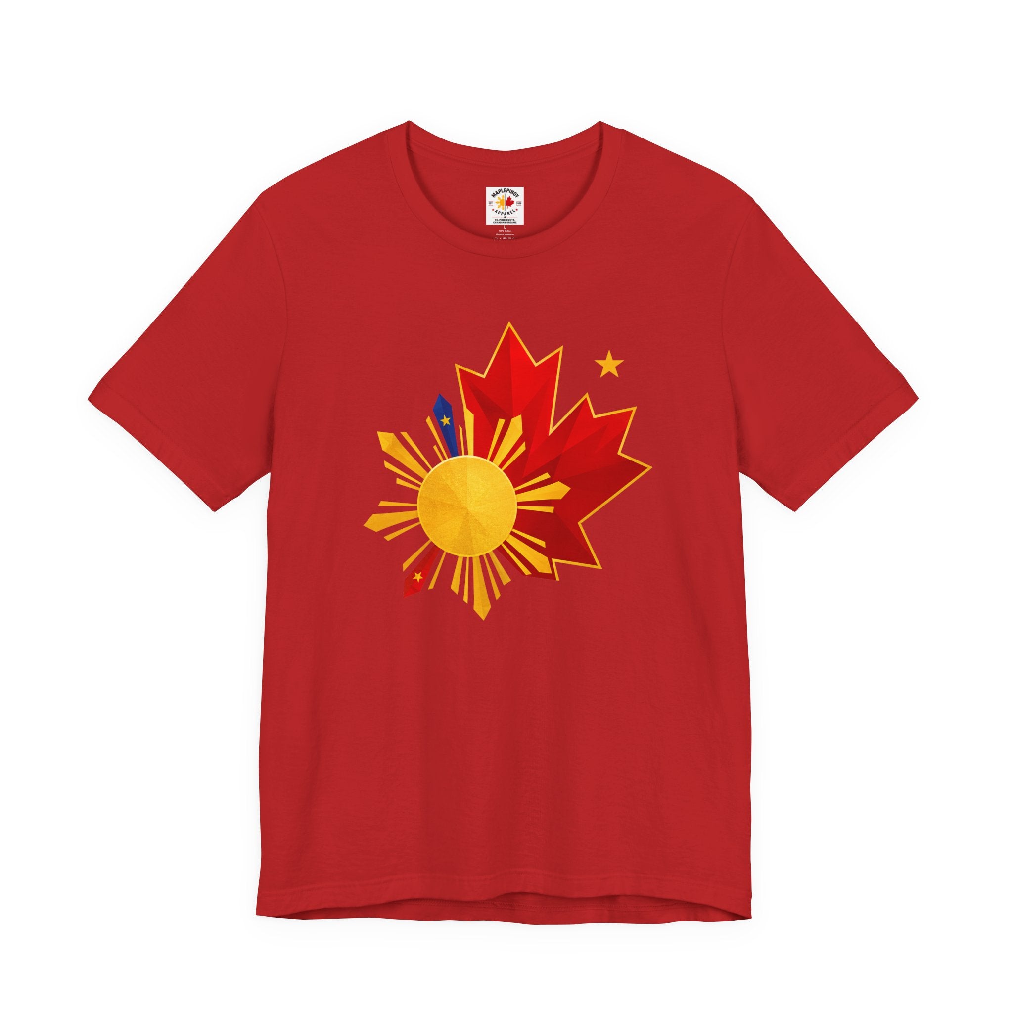 Filipino Canadian Pride T-Shirt — Maple Leaf with Philippine Sun & Stars
