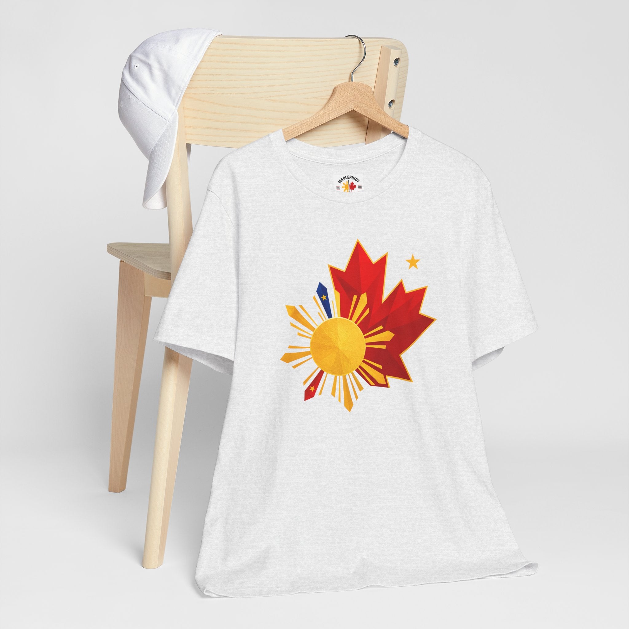 Filipino Canadian Pride T-Shirt — Maple Leaf with Philippine Sun & Stars