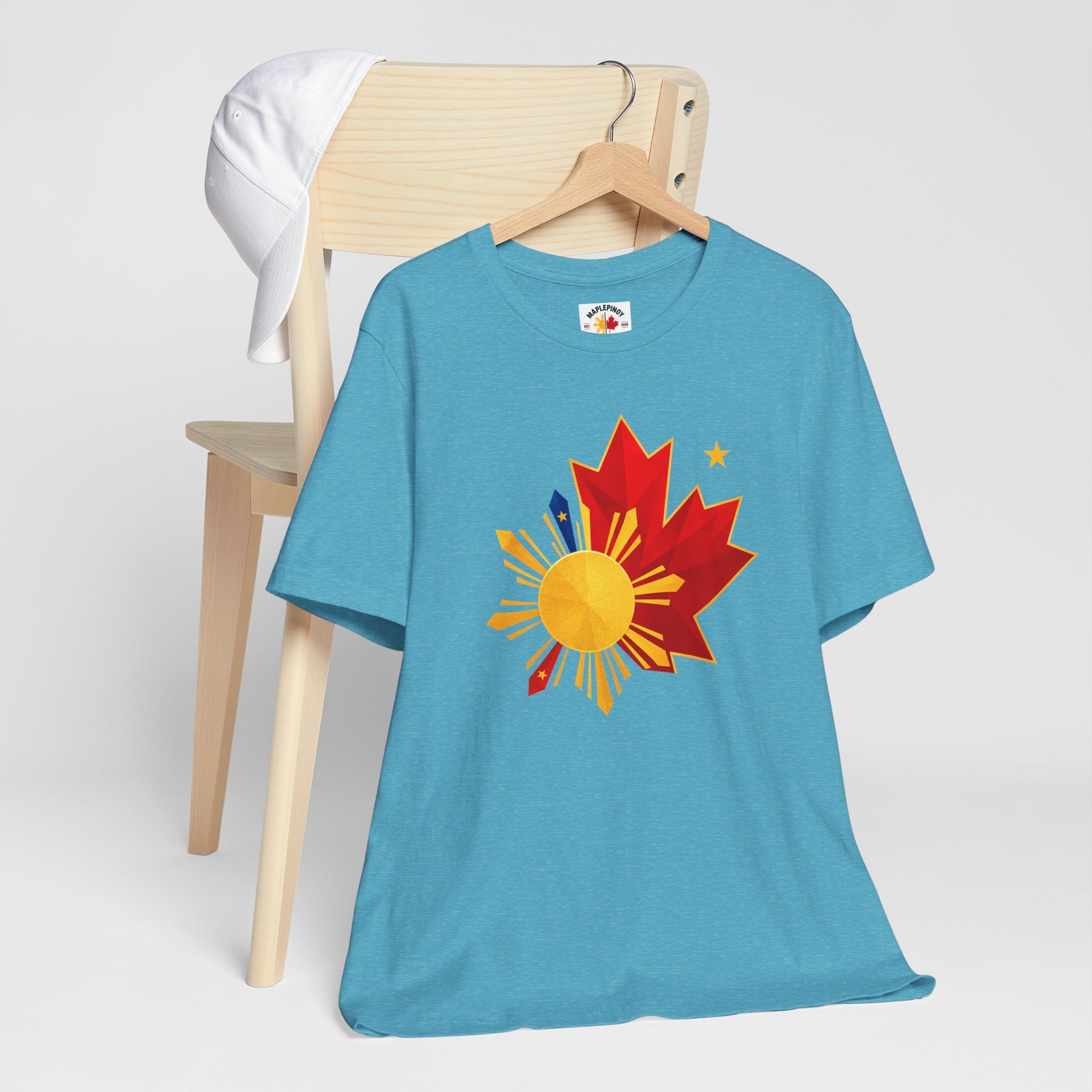 Filipino Canadian Pride T-Shirt — Maple Leaf with Philippine Sun & Stars