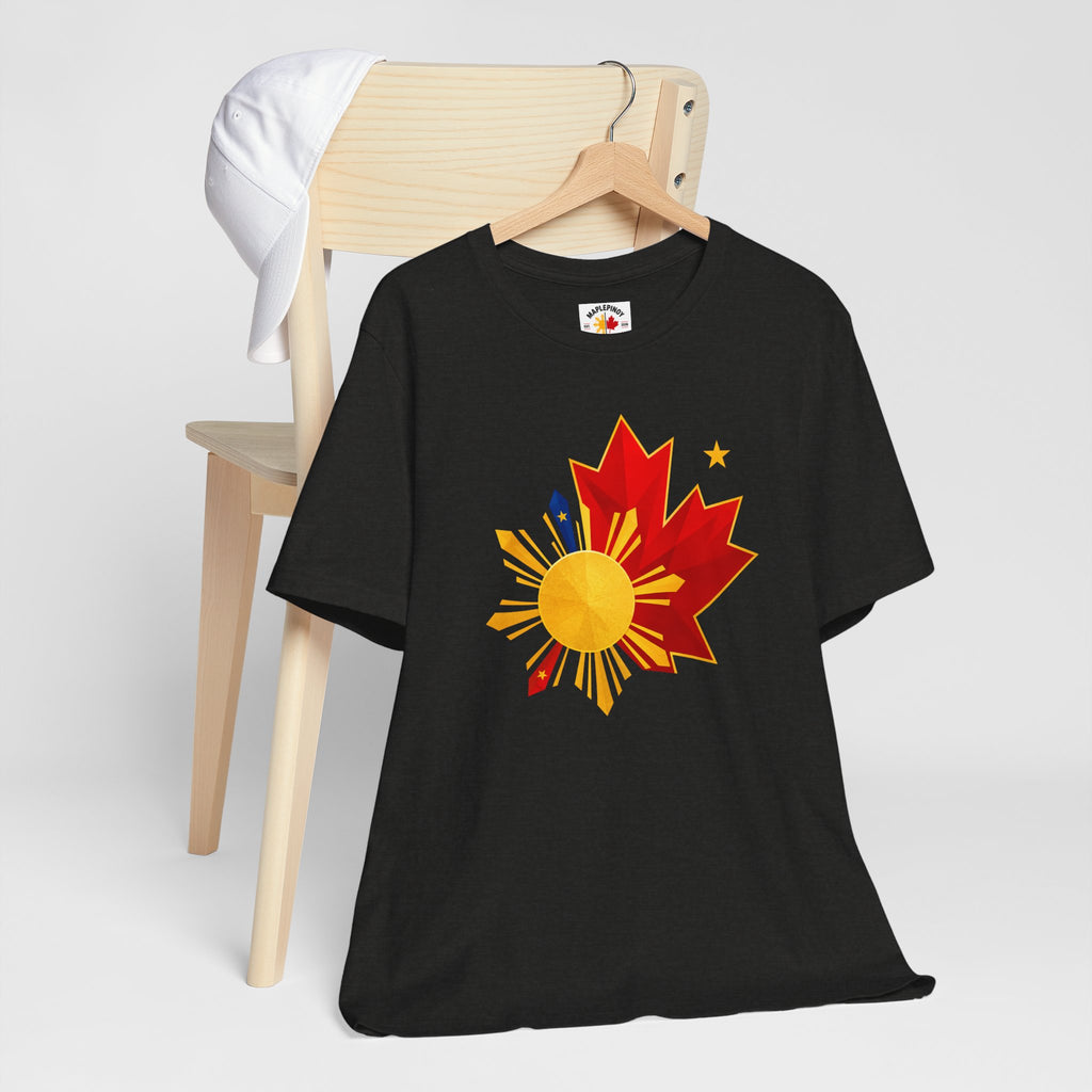 Filipino Canadian Pride T-Shirt — Maple Leaf with Philippine Sun & Stars