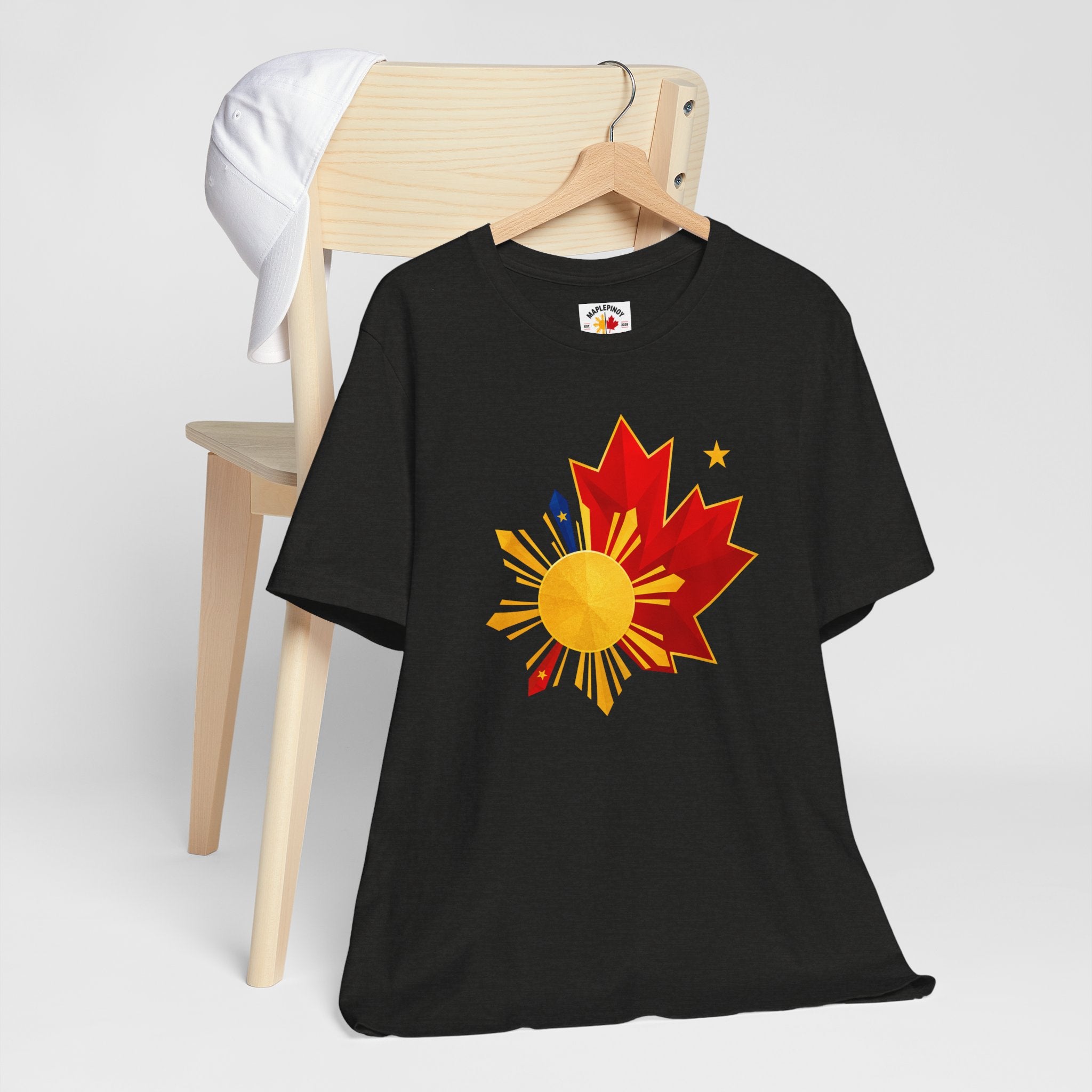 Filipino Canadian Pride T-Shirt — Maple Leaf with Philippine Sun & Stars