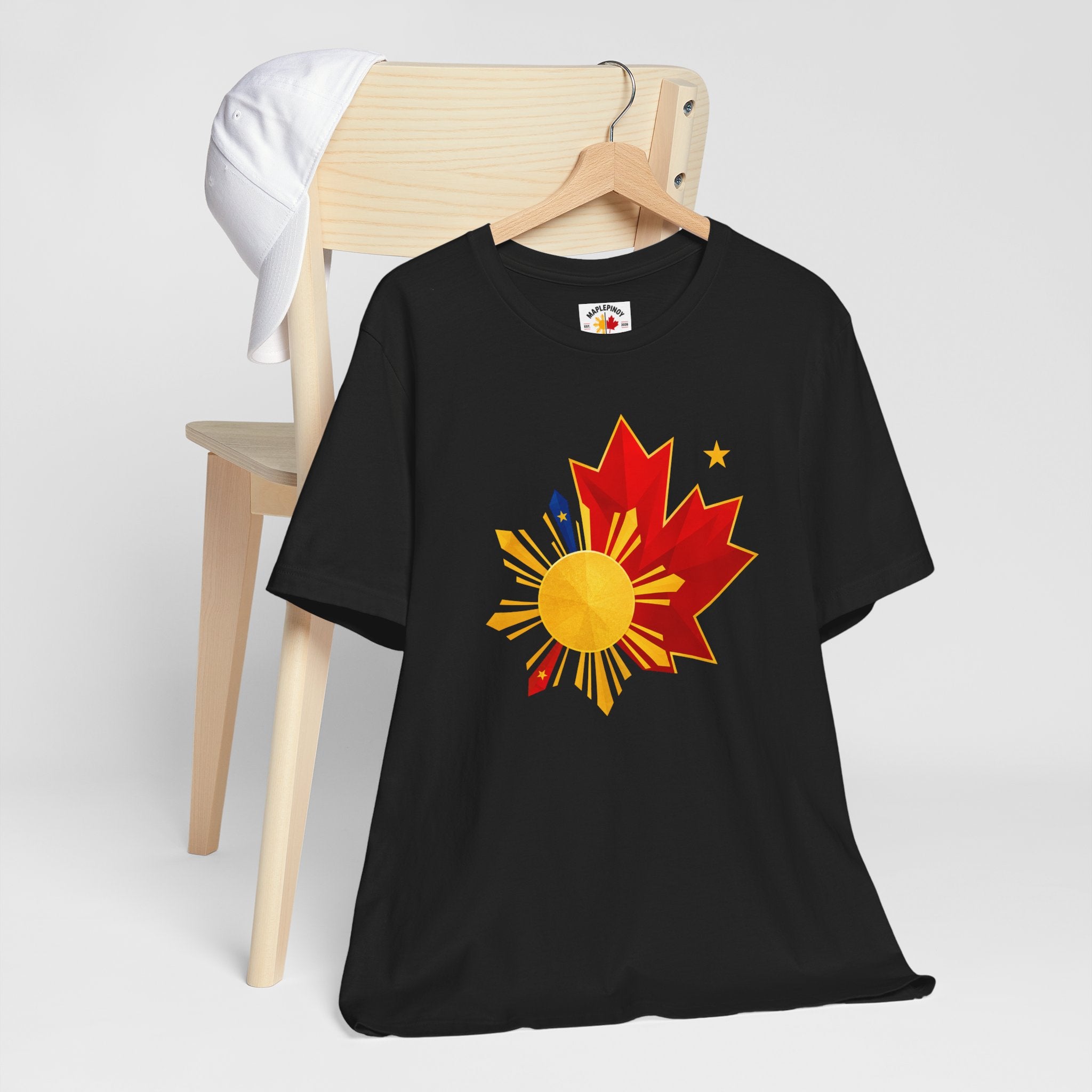 Filipino Canadian Pride T-Shirt — Maple Leaf with Philippine Sun & Stars